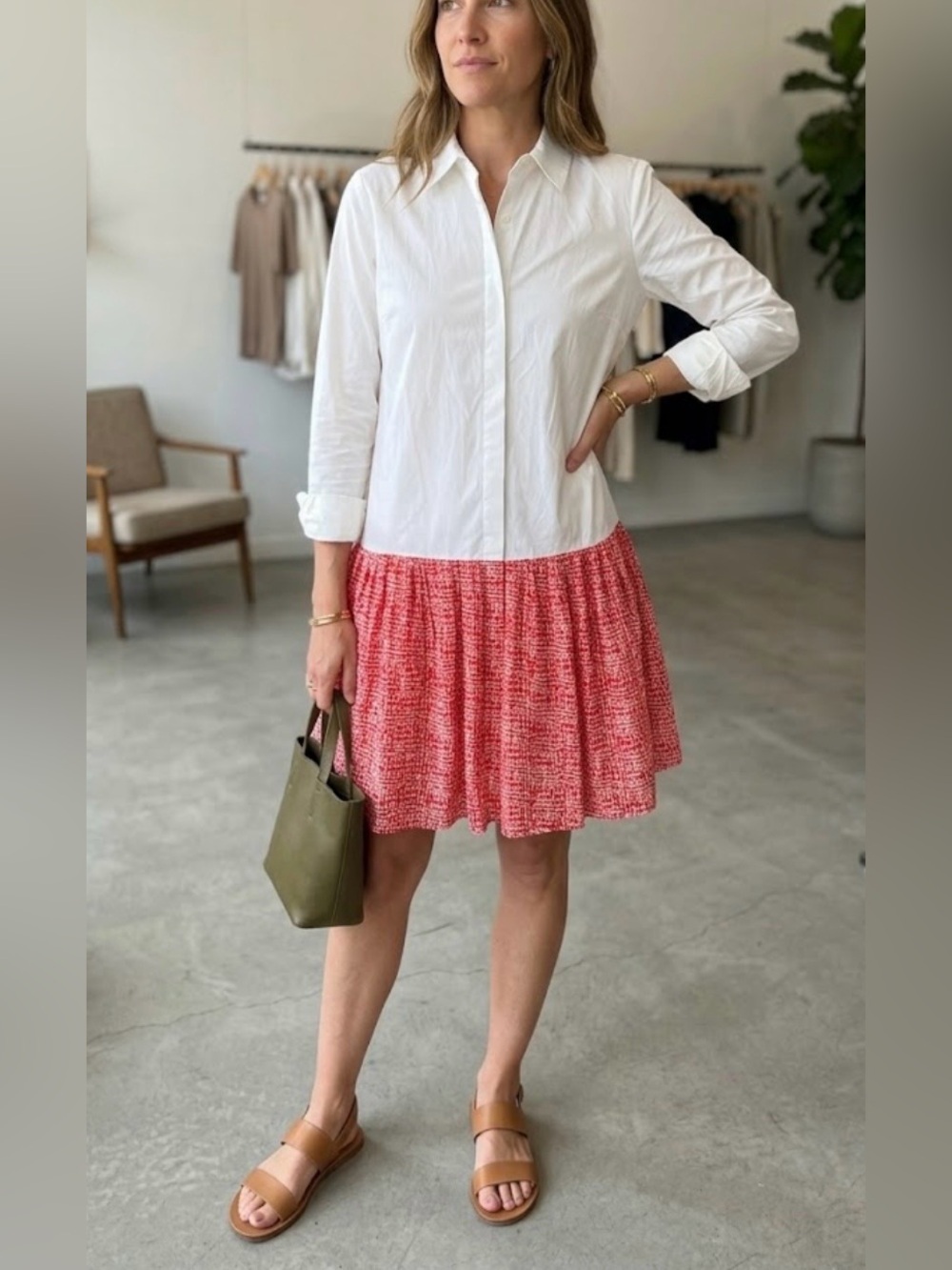 Diane Von Furstenberg White and Coral Tweed Midi Dress size 10